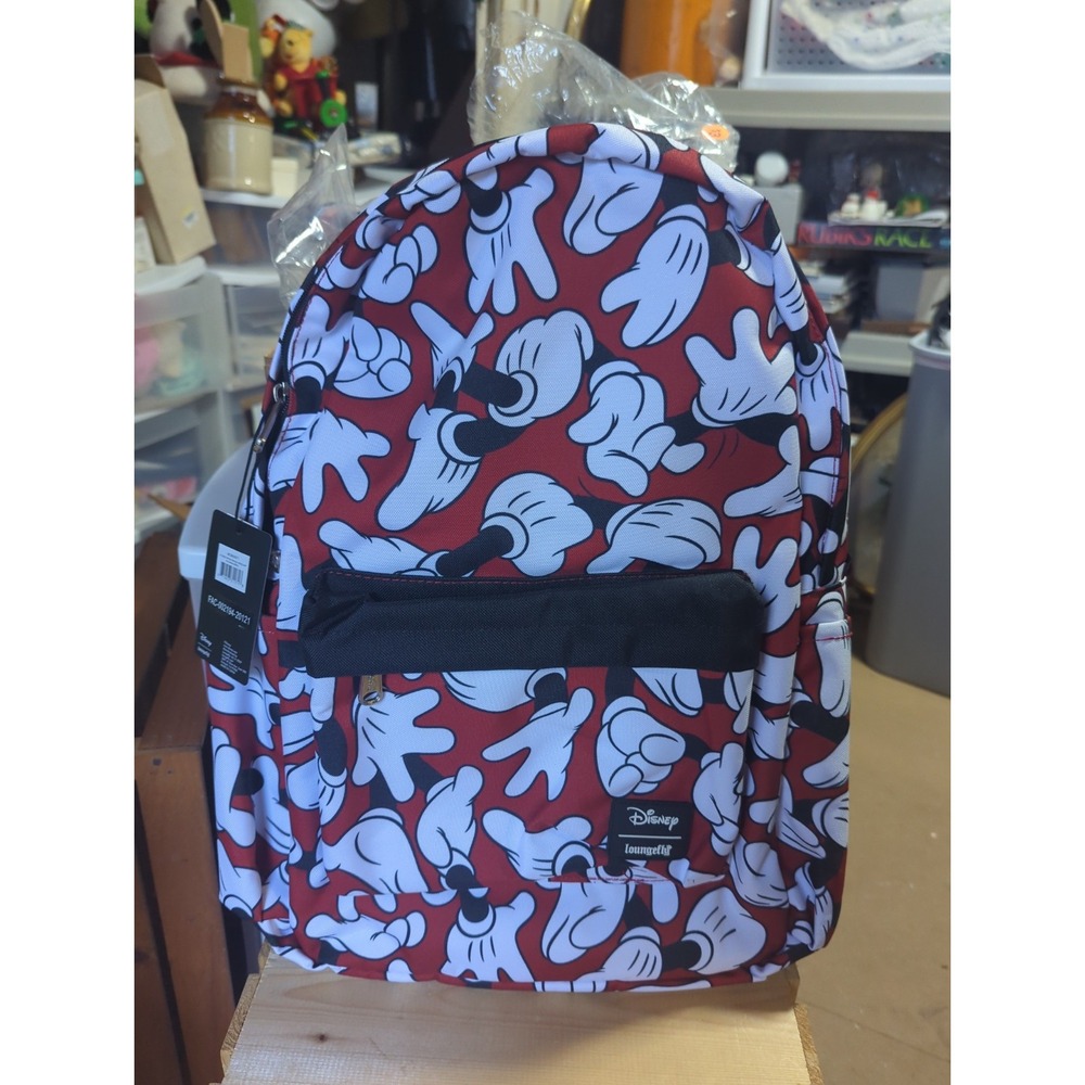 Loungefly Disney Mickey Mouse Hands All-Over Print Red Nylon Full-Size Backpack